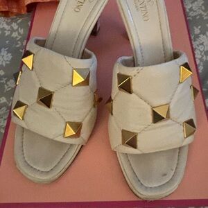 Valentino Cream and Gold Studded Sandals